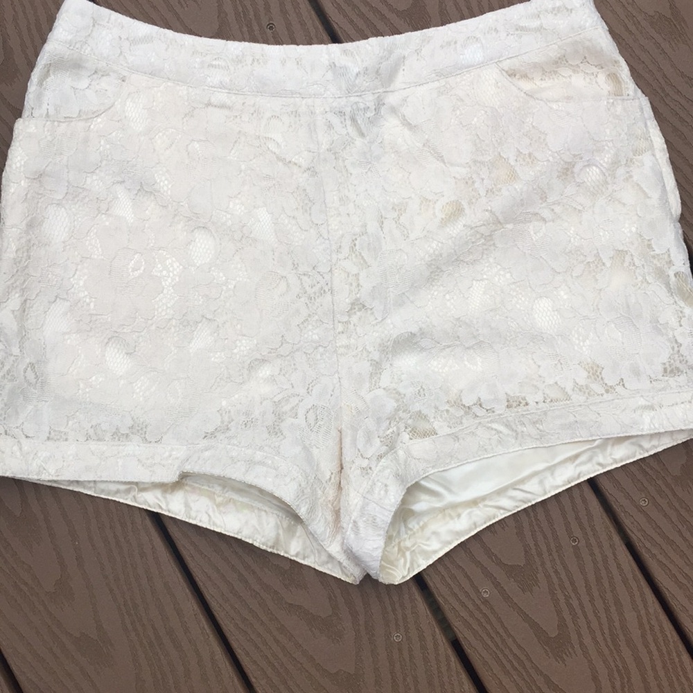 White, lace, flowered shorts